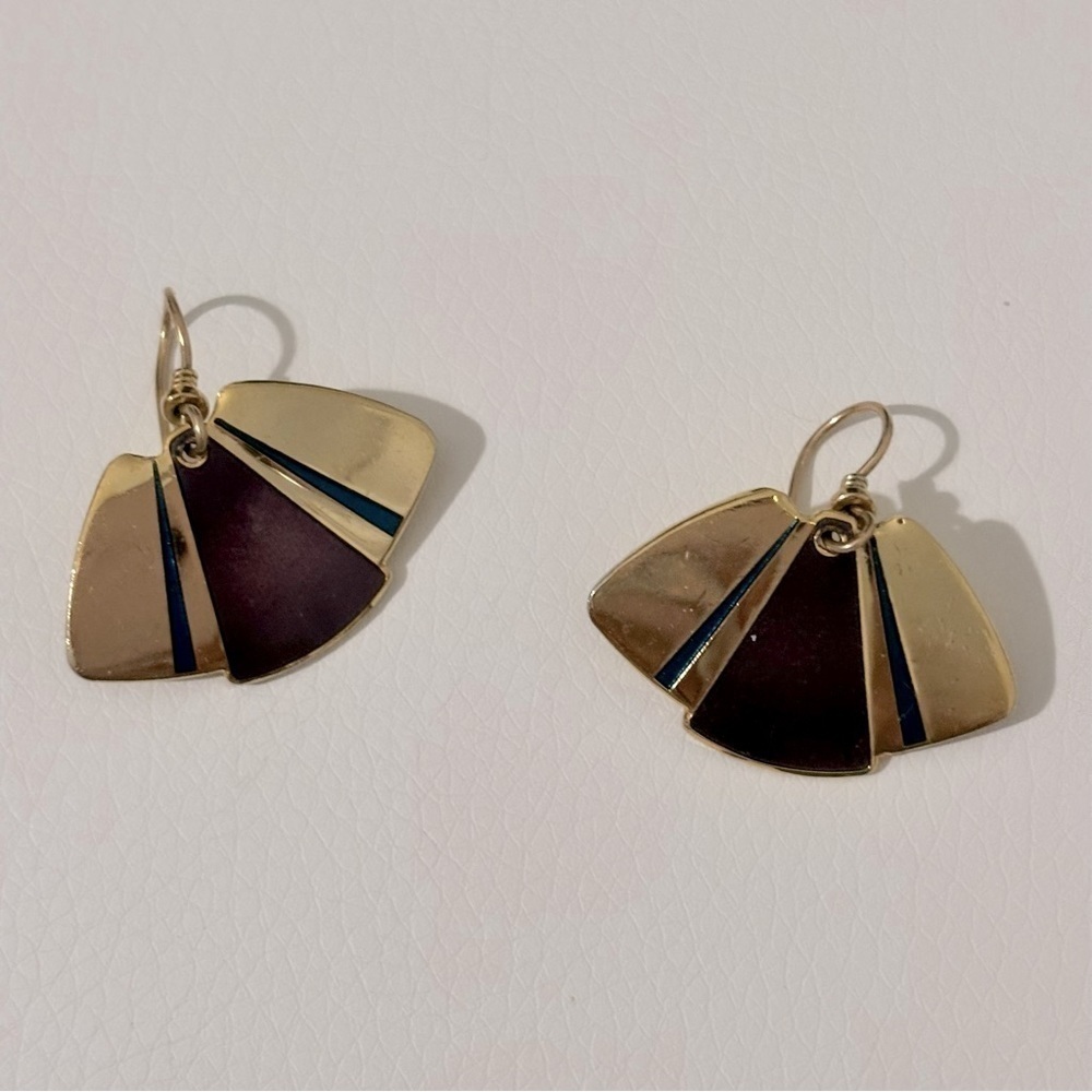 Laurel Burch dangle enamel gold tone pierced earrings